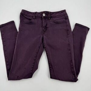 American Eagle Outfitters AEO Sateen Jegging Burgundy Skinny Stretch Pant Size 4